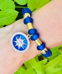 Blue and Gold Sunburst Bracelet with Jeweled Charm