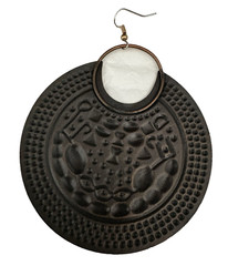 Large Circle Earring ONE SIDE ONLY Brown Plate Embossed Drop Bohemain Ethnic