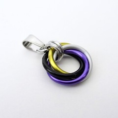 Nonbinary pride pendant, chainmail love knot handmade by TattooedAndChained