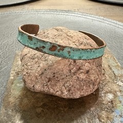 Copper Cuff Bracelet Blue Verdigris Handmade Adjustable Thin Artisan Boho Beachy