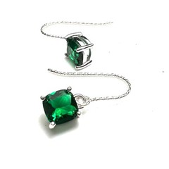 Lab Made Emerald Earrings Sterling Silver 925 , May Birthstone