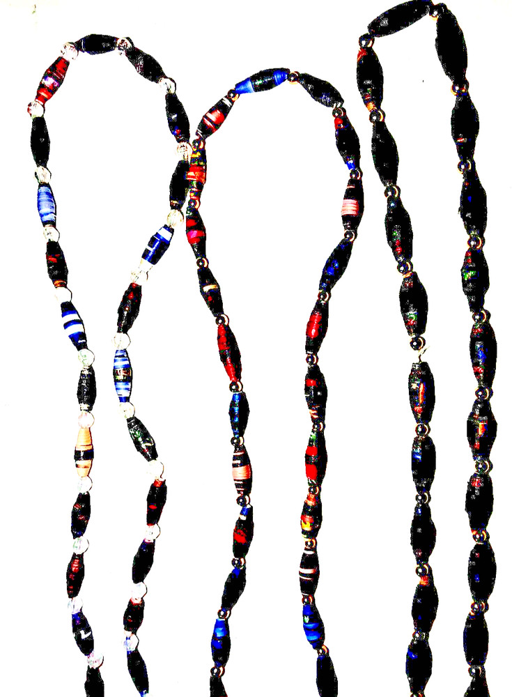 One Set Of Three Handmade Paper Beaded Necklaces Recycled Paper, eco-Friendly