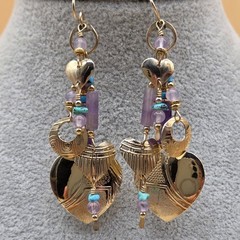 Vintage TABRA Signed Amethyst Turquoise Gemstone Hearts Circle Dangle Earrings