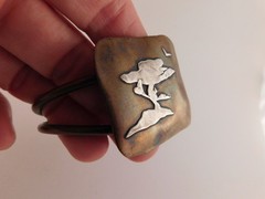 COPPER STERLING CUFF MIXED METAL BRACELET SPLIT CUFF TREE BIRD ABSTRACT SILVER