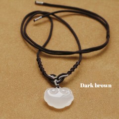 Natural White Chalcedony Auspicious Cloud Ruyi Lock Retro Pendant Necklace Jade