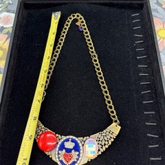 Adorned Crown Jewelry assemblage red white blue rhinestone button bib necklace