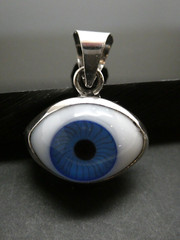 EVIL EYE Sterling Silver 925 Glass Protection Amulet Lucky Pendant Taxco Mexico