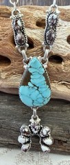 Sterling Silver Native Style SW No. 8 Turq & Wild Horse Naja Lariat Necklace