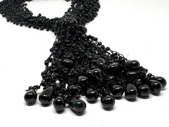 Vintage Black Seed Bead Crochet Necklace Tassle Retro