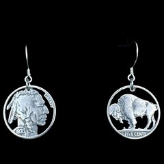 U.S. Buffalo Nickel Hand Cut Coin Earrings Jewelry Sterling Hooks NEW
