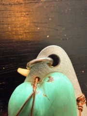 Blonde Shark Tooth Pendant Turquoise Wrapped Copper Handmade Artisan Signed