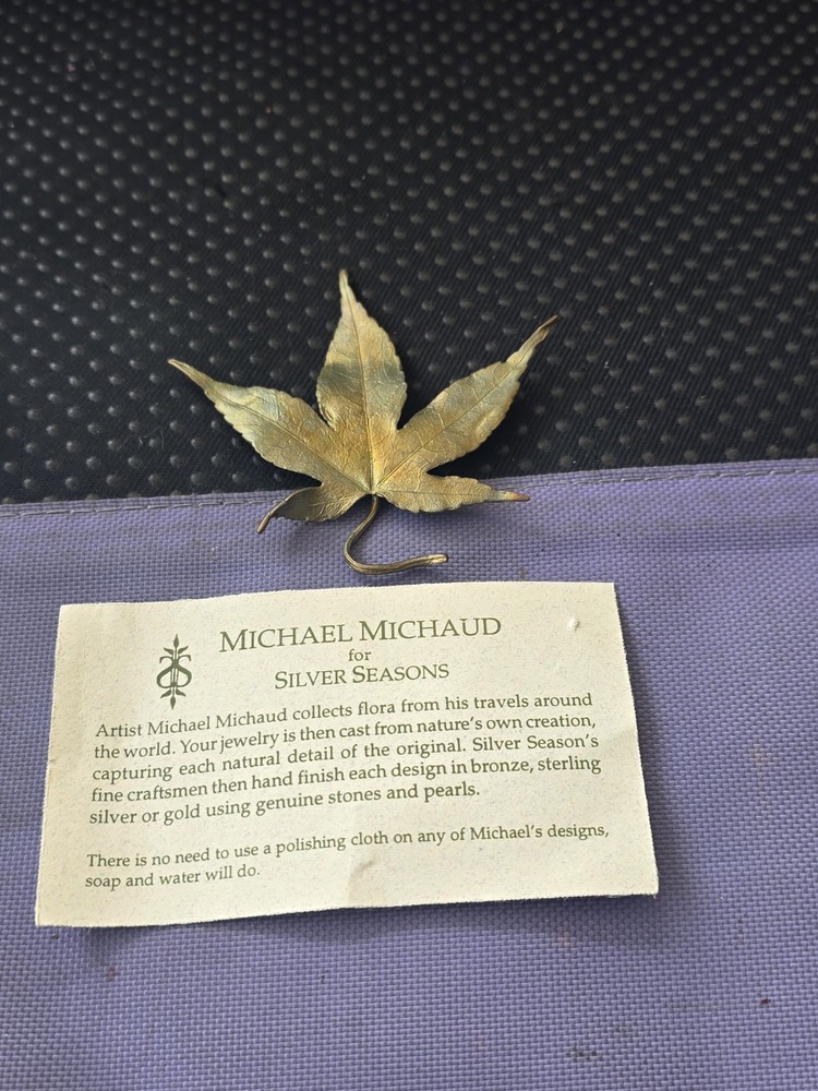 Vtg Rare MICHAEL MICHAUD Bronze Japanese Maple Flower Pin/brooch Pre Owned #H