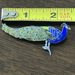 PEACOCK ENAMELED STERLING SILVER BROOCH PIN 925.