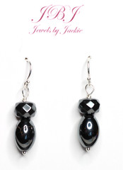 Black Spinel 8x12mm Round Egg Shape Gemstone .925 Sterling Silver Earrings 1.25″