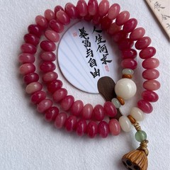 Natural Pink Bodhi Seed Double-Strand Prayer Bead Bracelet for Meditation