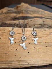 45 Auto Bullet Necklace & Earrings with Hummingbird Charms. Optional Color.