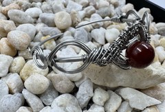 Artisan Wire Wrapped Cuff With Maroon Stone Colorful Chunky Bracelet Boho