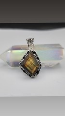 Green/Yellow/Orange Flash Labradorite Pendant Sterling Silver 1.5″ Long