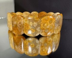 HIGH GRADE NATURAL CORAL FOSSIL BRACELET/ VARIOUS FLOWERS PATTERN