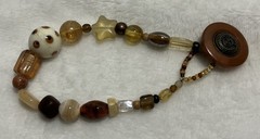 Handmade Beaded Bracelet Brown Gold Tan Button Closure