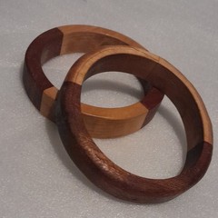 Handcrafted Wood Bangle Bracelets Set Brown Beige Round Unisex Adults 8cm