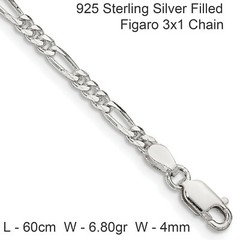 Chain Real 925 Sterling Silver Filled Solid Real Statement Figaro Necklace 60cm