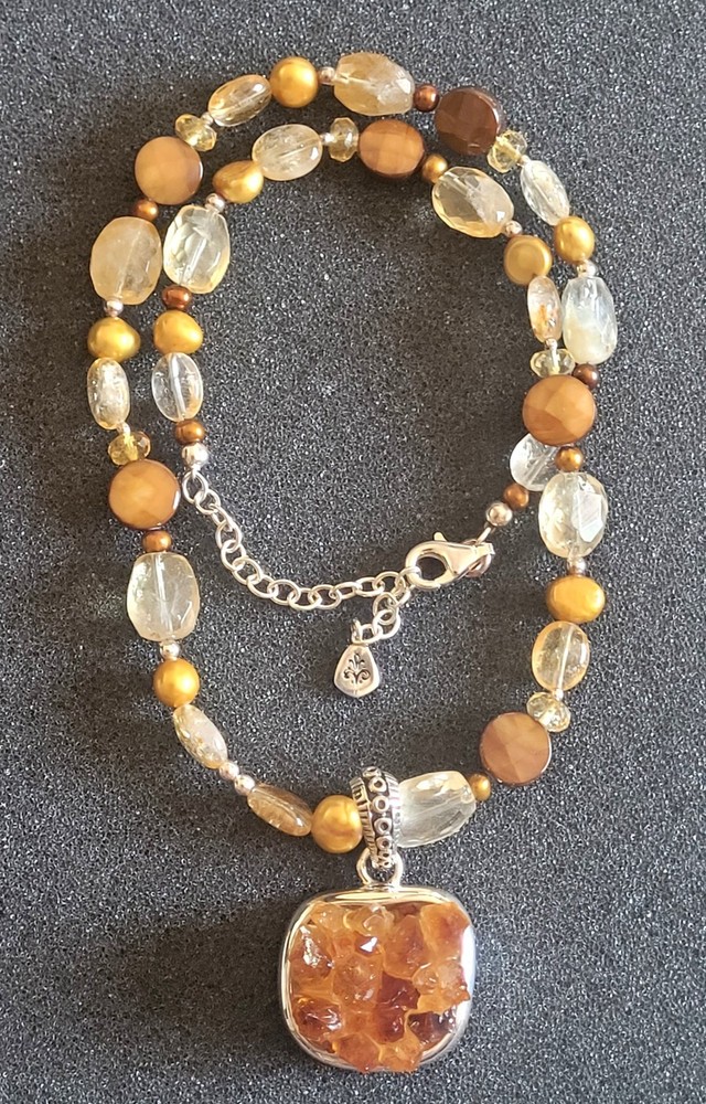Barse Raw Citrine 925 Silver Handcrafted Necklace High Quality Jewelry BARSE
