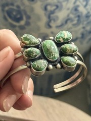 Vicky Hicks Handmade Sterling Silver Green Turquoise butterfly Cluster Cuff