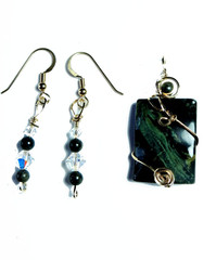 2 PIECE JEWELRY SET 14K GOLD FILL WIRE WRAPPED GREEN JASPER