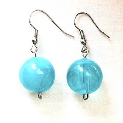 Disco Ball Sphere Dangle Earrings Blue Moonglow Lucite Bold Boho Jewelry