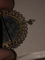 ANTIQUE GOLD on 800 SILVER CABOCHON FILAGREE PENDANT/BROOCH ITALY