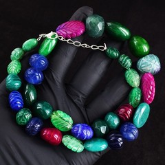 563.Cts Very Attractive Emerald Sapphire &Ruby Beaded Necklace Jewelry RK 10E762