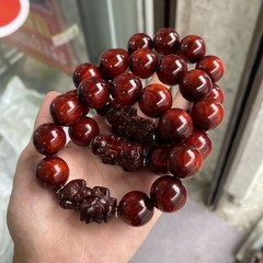Rosewood Pixiu-Style Bracelet: 20mm Round Buddhist Prayer Bead Bracelet