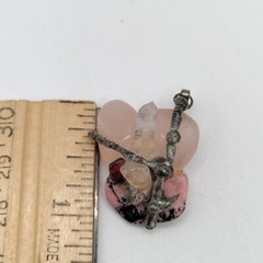 Handmade Pendant Rose Quarts Clear Point Rhodonite Garnets Gemstone Cluster