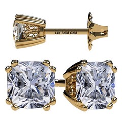 Yellow Gold Plated Silver Stud Earrings With 4.00 CTW Cushion Cut Zirconia – 7MM