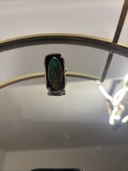 Silver Tone Statement Ring Size 6 Marquise Green/Brown Bezel Set Stone