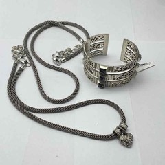 Brighton Silver Tone Heart Pendant Necklace Mesh Chain Cuff Bracelet Jewelry Set
