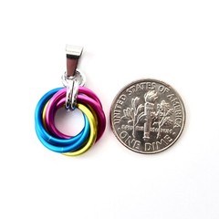 Pansexual pride pendant, chainmail love knot handmade by TattooedAndChained