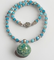 Artisan Handcrafted Art Deco Lampwork Glass Jewelry #9 Necklace blue geometric
