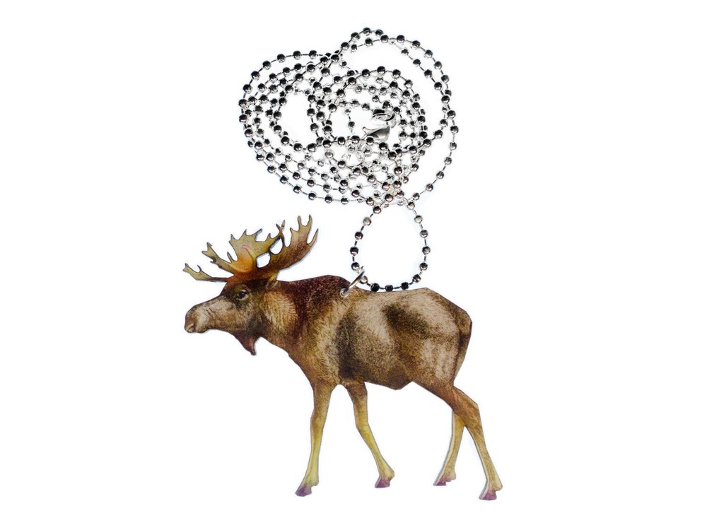 Elk Necklace Miniblings 80cm Printed Wood Animal Canada Sweden Moose USA