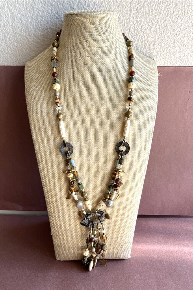 Unique Handcrafted Beaded Boho Tassel Necklace With Charms And Skull Beads