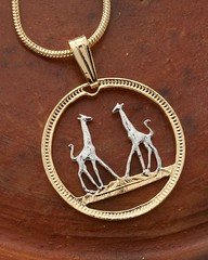Giraffe Pendant and Necklace, Rhodesia Coin Hand Cut,3/4″ in Dia., ( # 266 )
