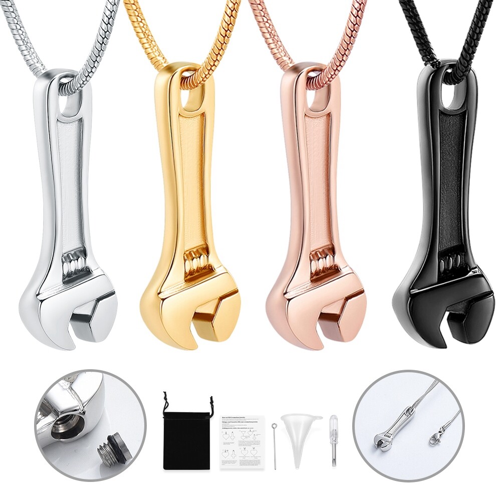 Tool Wrench Urn Pendant Necklace for Ashes Keepsake Memorial Necklace for Human