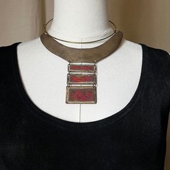Vintage Ed Gray 1979 Brutalist Copper Statement Collar Necklace 14″