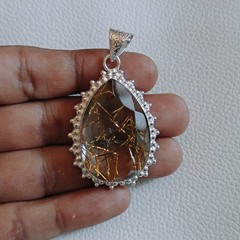 Golden Rutilated Quartz Cut Gemstone Pendant Silver Handmade Gemstone Jewelry