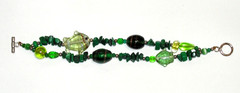 NICE! Double Strand Bracelet Malachite, Glass Lampwork & Metal Beads NO PLASTIC!