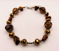 Artisan Multi Faceted Brown Plastic Bead Semi Precious Stone Adjustable Necklace