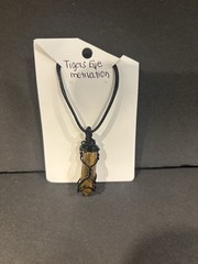 Hand Wrapped Gold Tone Crystal Necklace. Natural Tiger Eye