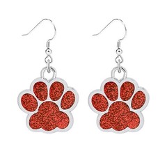 Paw Print Earrings Cute Dog Cat Animal Paw Earring Glitter Red