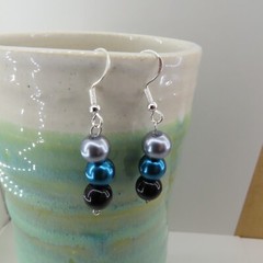 PHILIDELPHIA EAGLES NFL Dangle Earrings Czech Glass Pearls Green Gray Black 2″